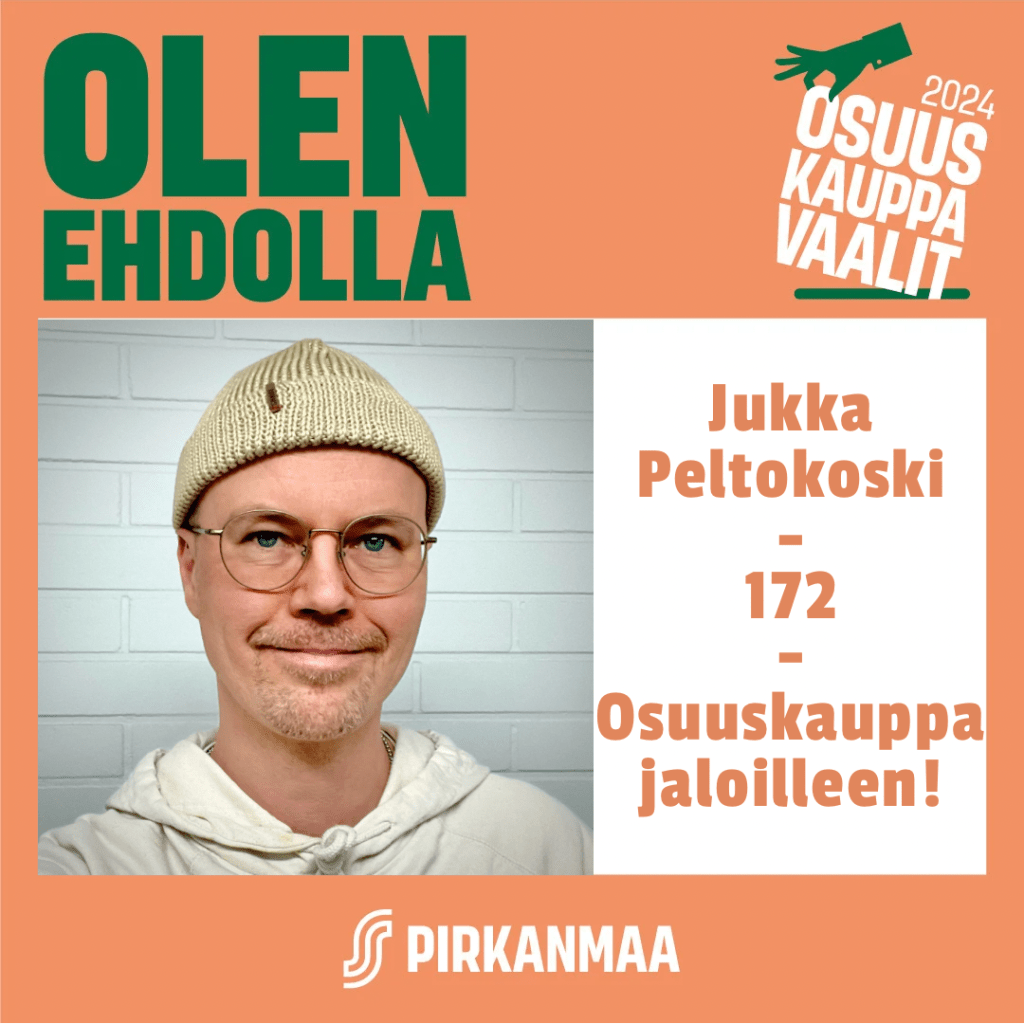 Osuuskauppavaalimainos, jossa naamakuva ja numero 172